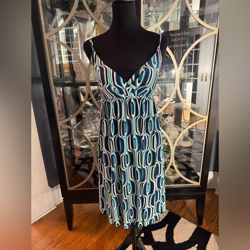 Alyx Teal and Black Geometric Midi Dress